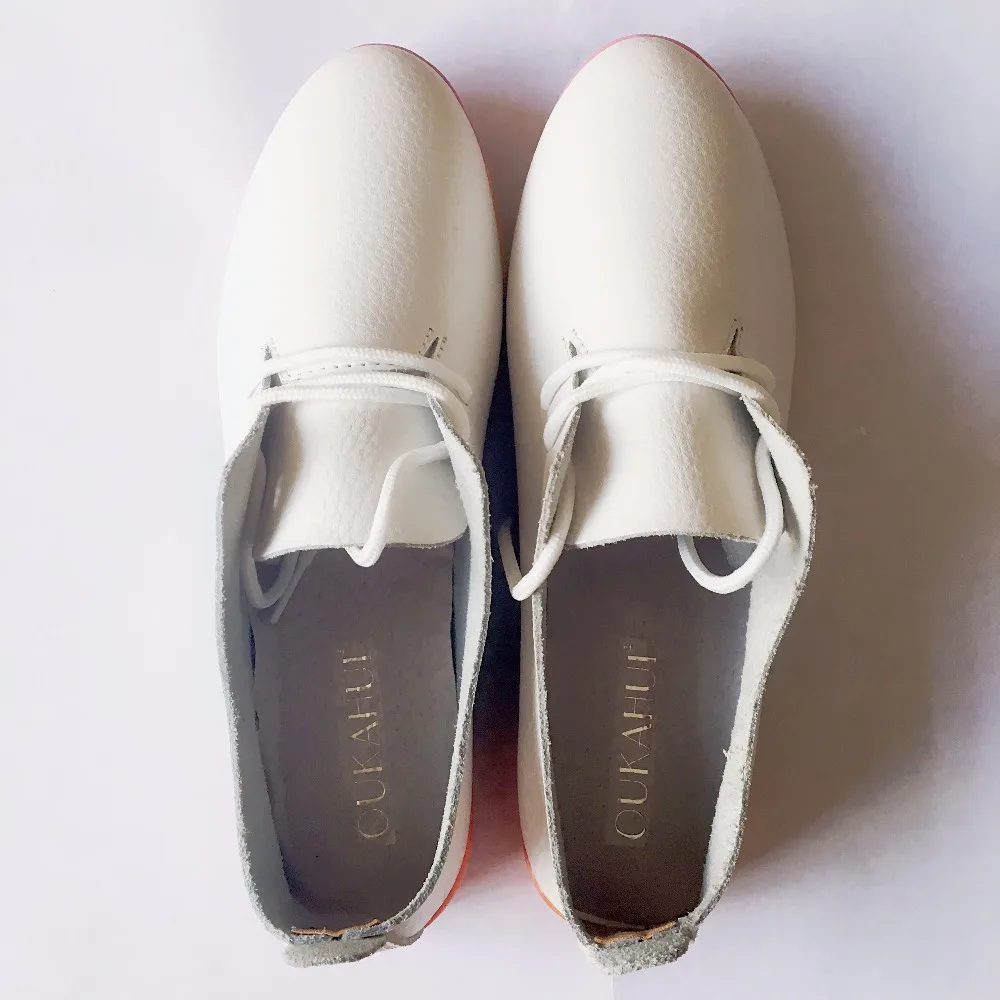 Новые Демисезонные женские белые кожаные туфли на плоской подошве со шнуровкой разноцветные женские туфли для отдыха с острым носком размера плюс на мягкой плоской подошве