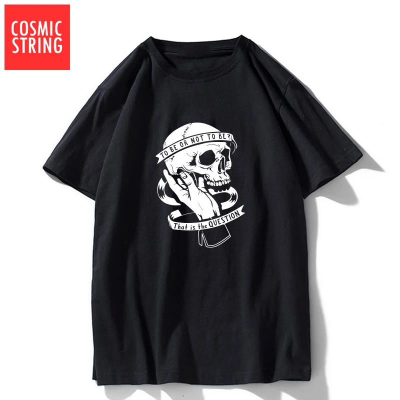 COSMIC STRING 100% cotton cool punk skull print men T shirt casual short sleeve loose men Tshirt o-neck male t-shirt tee shirts