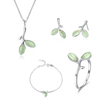 

RE Original s925 silver jewelry sets opal leaf bud earrings ring necklace bracelet for women wedding gift charm jewelery BG10