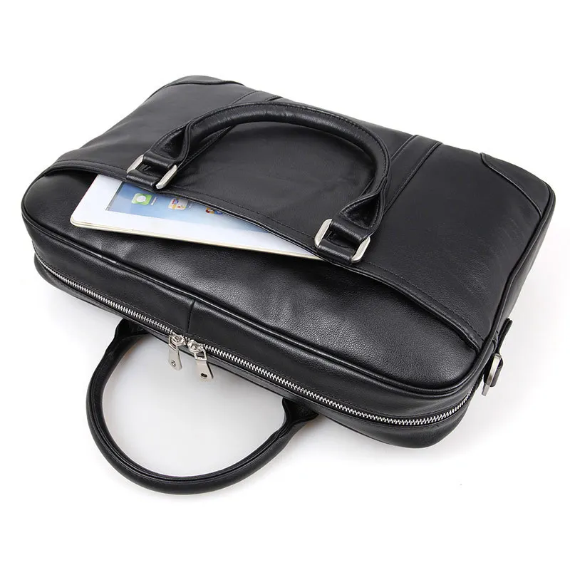 Men Genuine Leather Briefcase 15 PC Real Leather Laptop Tote Bag Black Cowhide Business Bag Shoulder Bag Work Tote Gift