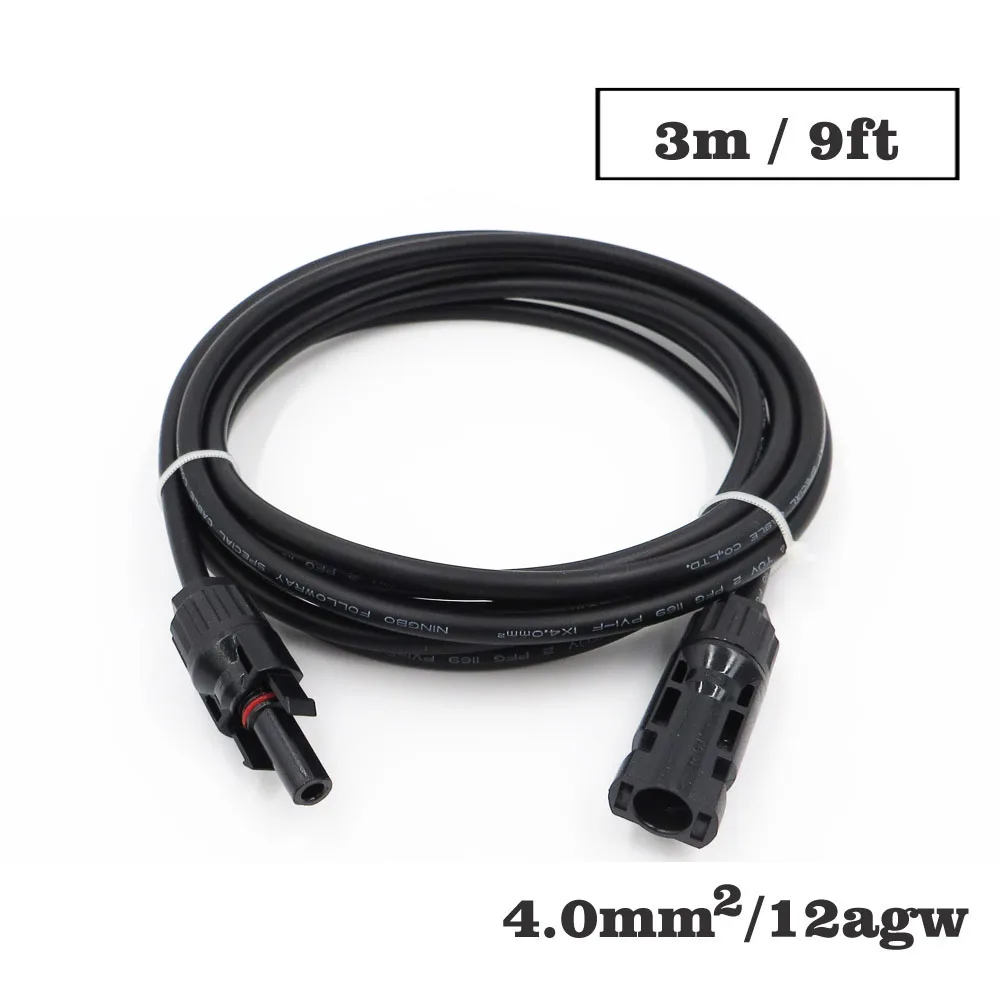 

1PC X 4mm2 12AWG 9FT 3m MC4 Connector Extension Connect branch black parallel Series 3 meter extend cable