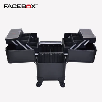 

2016 Facebox Brand Three Layer Makeup Box with Trolley Beauty Case with wheels Professional Removable makeup box 2/4 wheels