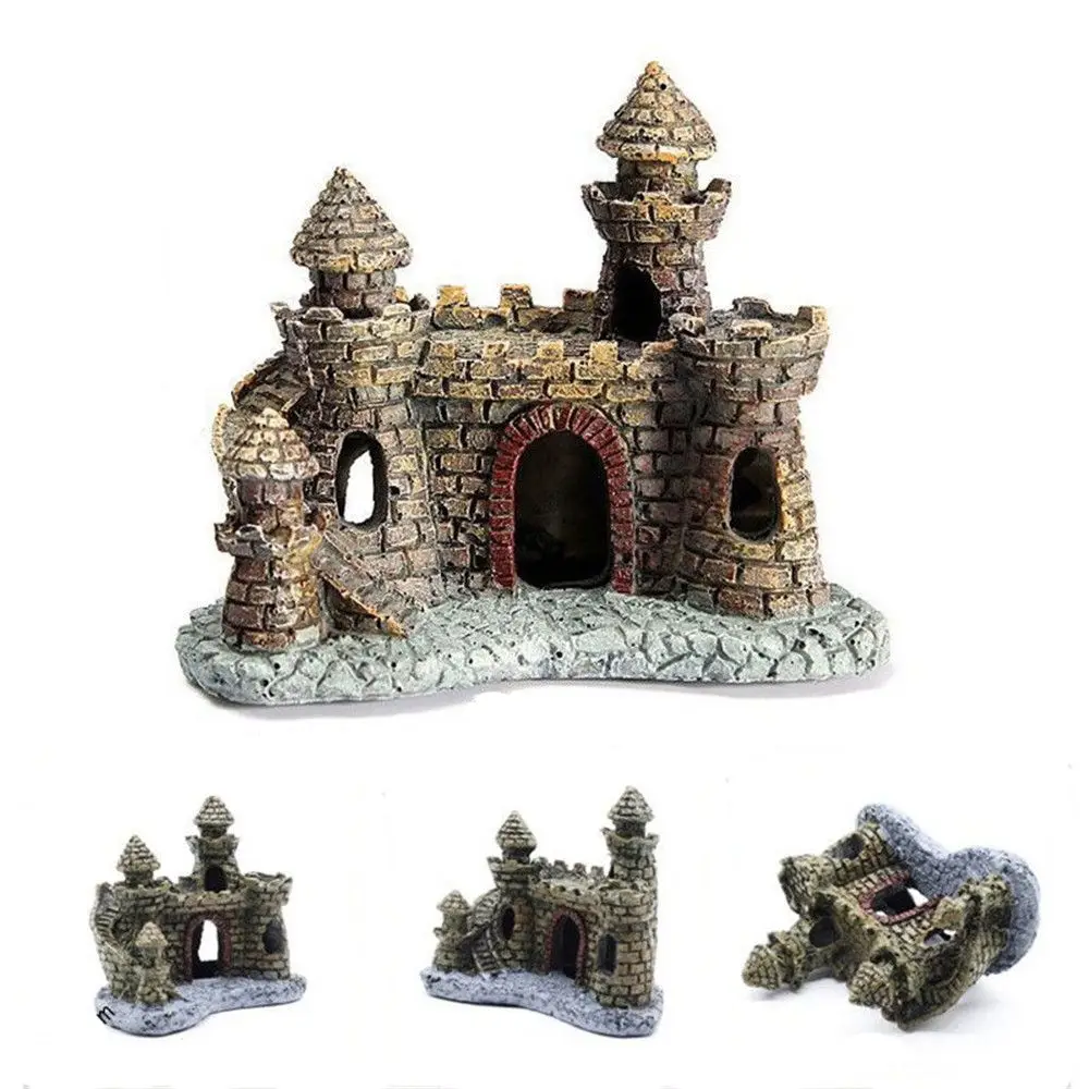 

1pc Vintage Aquariums Cartoon Castle Decorations Resin Castle Tower Ornaments Fish Tank Accessories Home Decoration Supplies