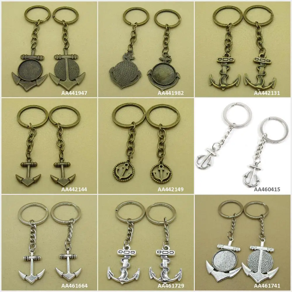 

Antique Bronze Silver Tone Keychain Keyring Keytag Boat Anchor Cabochon Blank Key Chain Ring Tag Bag Charms Gift