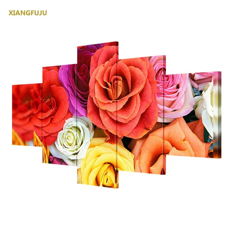 Modern Rose Flower Art Canvas Painting For Living Room Wall 5PCS/set