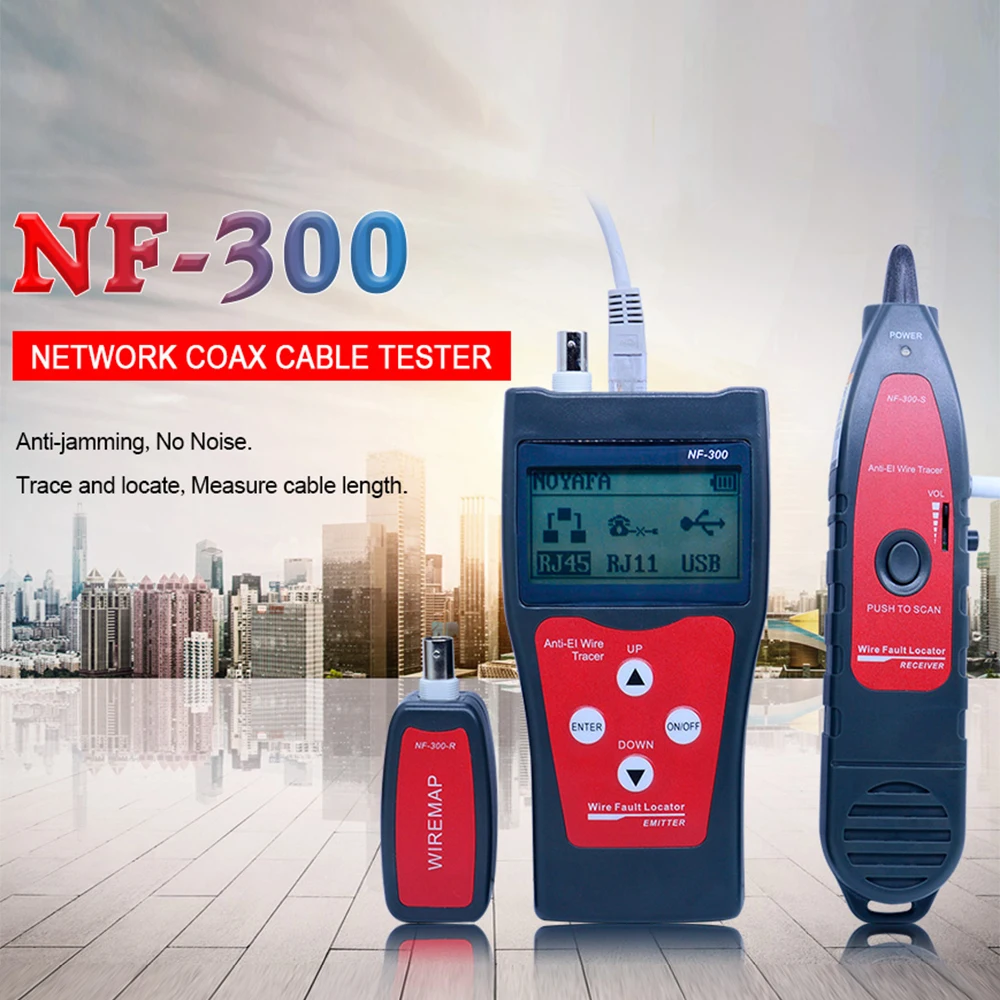 

Professional LCD Network Wire Tracker Cable Finder RJ11 RJ45 Wire Length Line Tester With Remote Adapter Earphone NF-300