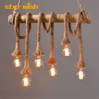 Star wish Bamboo hemp rope pendant lights creative restaurant decoration lamps retro bar table garden bamboo hunging light