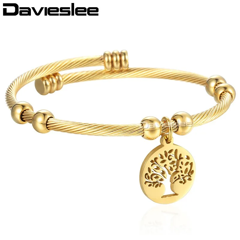 Davieslee корона Сердце Дерево Хамса ручной Шарм женский браслет, ожерелье витая веревка из бисера из нержавеющей стали золотого цвета DKGM45
