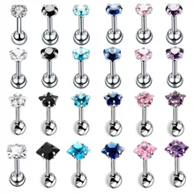 Alisouy 2 шт./партия 4 мм Круглый Сердце Звезда Кристалл Циркон трагус пирсинг для хрящевой части уха серьги 316L хирургическая сталь ювелирные изделия для тела