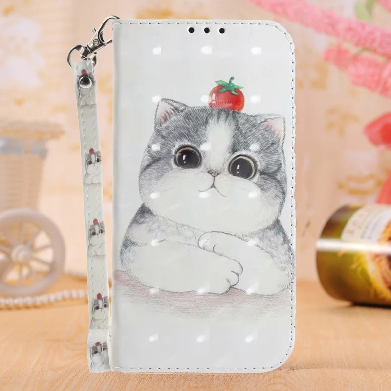 3D цветок кожаный кошелек сумка для samsung Galaxy S10 S9 S8 A6 A7 A9 A10 A20 A30 A40 A50 J4 J6 плюс M10 M20 M30 чехол Чехол с героями мультфильмов - Цвет: cutecat