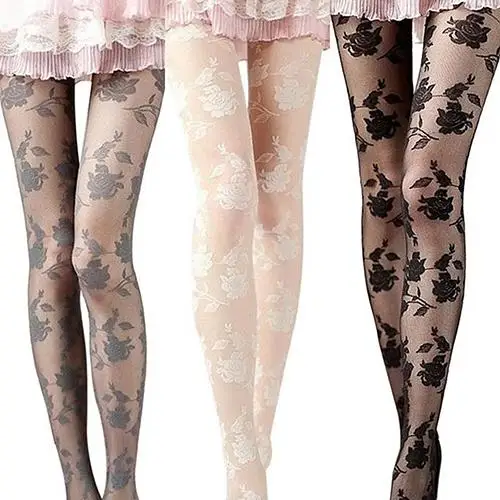 

Wholesale Women Fashion Rose Pattern Tight Lace Pantyhose Sexy See-through Stockings