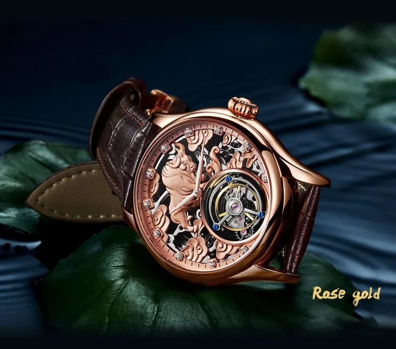 Бренд зодиакальные животные Lucky Memorial коллекция Tourbillon ручные механические часы 3D стерео резные мужские часы Relogio