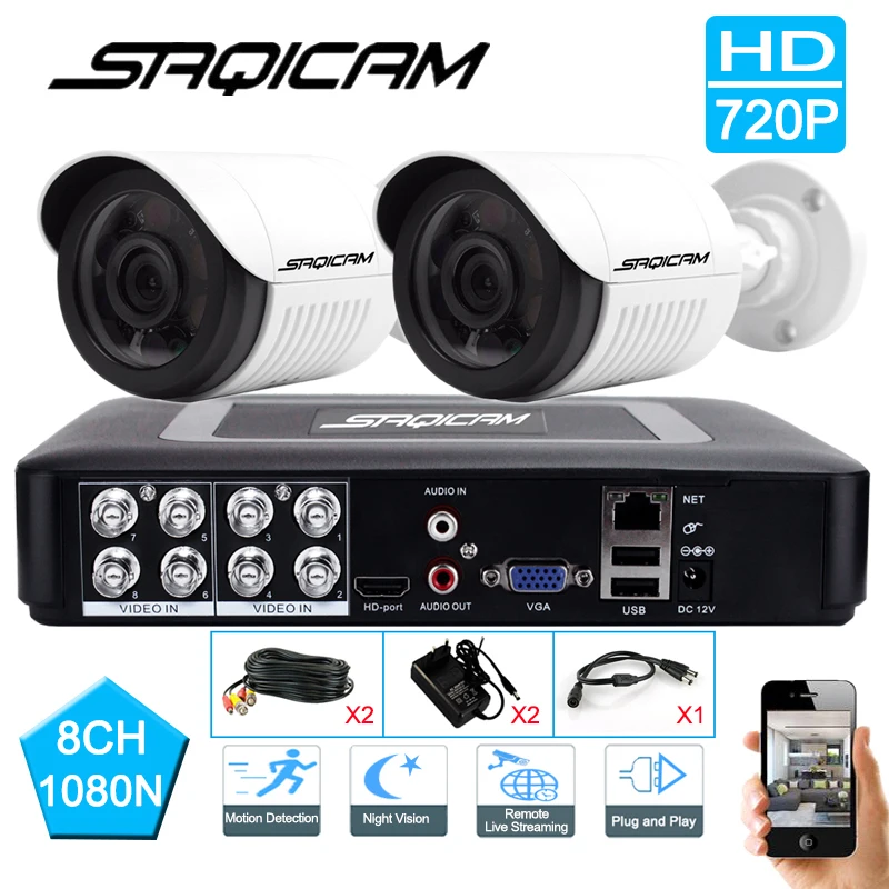 Saqicam 8CH Home Security 1080N CCTV Camera Systems HD Security Camera