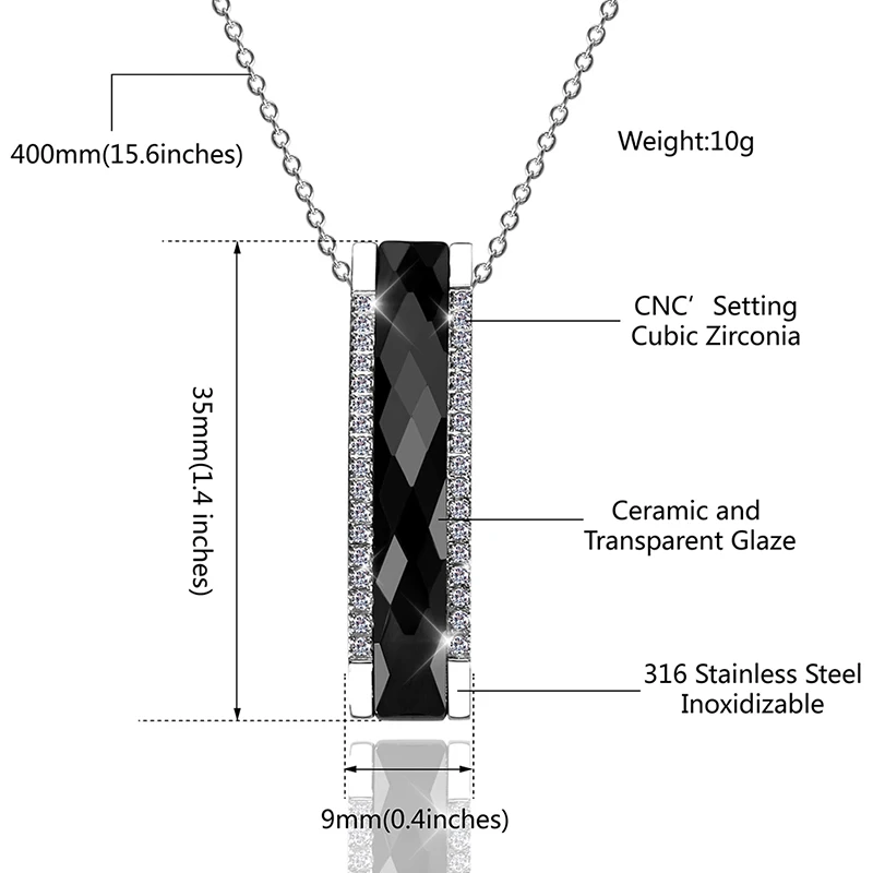Модные Цепочки и ожерелья элегантные Мода черный Керамика ожерелье с прямоугольной подвеской для Для женщин/девушка серебряные AAA с украшением в виде кристаллов геометрические ювелирные изделия