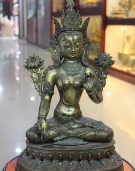 

China Old Temple Copper Gold Gilt White TaRa goddess Bodhisattva kwan-Yin Statue