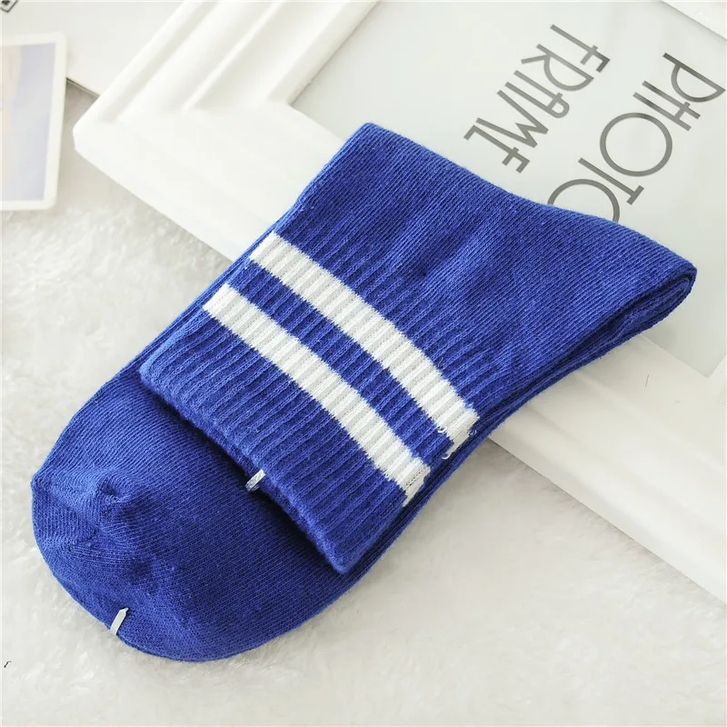 Модные носки; 5 пар/лот; сезон осень-зима; Плотные хлопковые носки в полоску для подростков; 6 милых цветов; женские носки - Цвет: sapphire blue