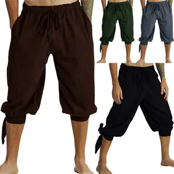 

2019 Men linen loose Shorts Casual Cargo Overall Short Sweatpants Cropped Trousers