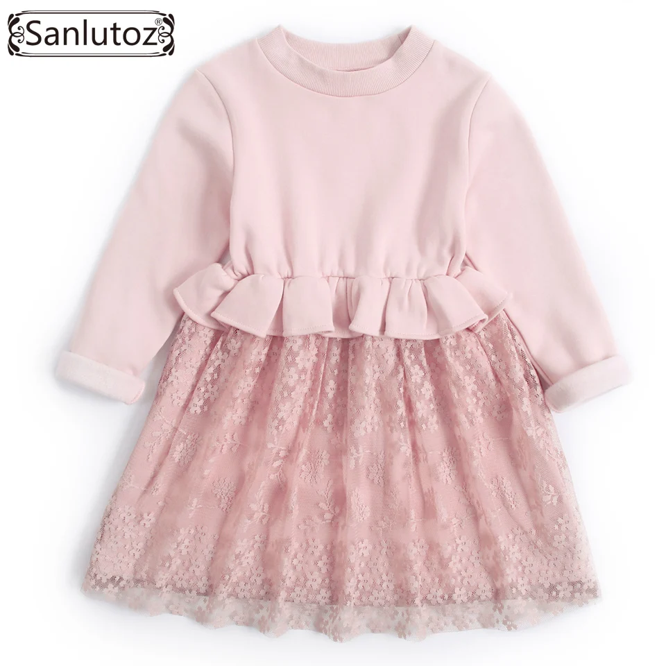 

Sanlutoz Girl Dress Princess Long Sleeve Children Clothing Winter Kids Clothes 2017 Warm Toddler Brand Lace Wedding Party Autumn