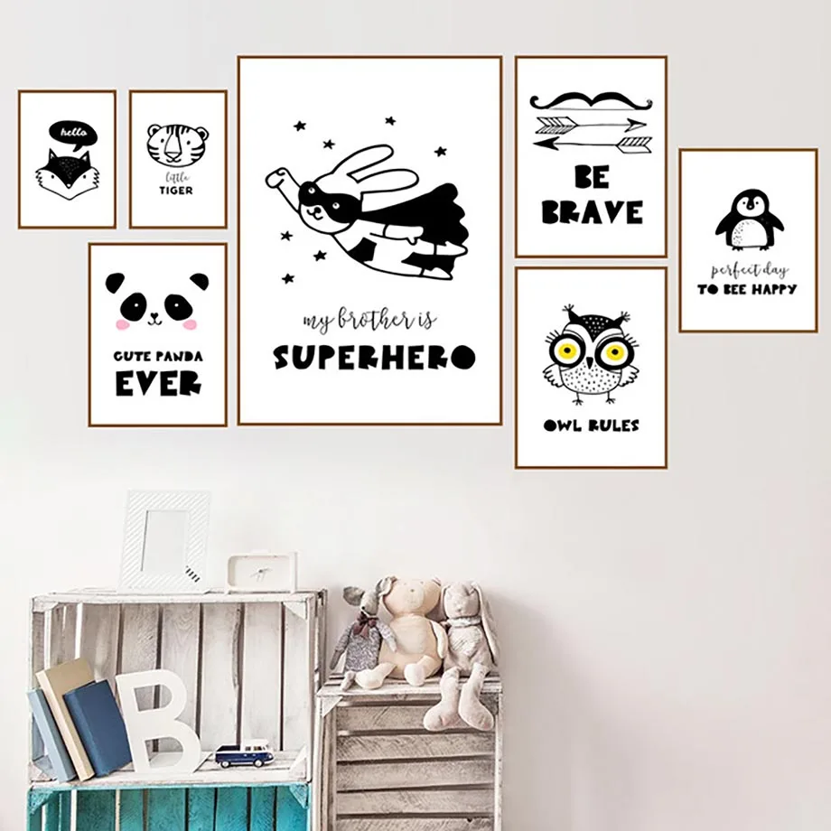 Wall Art Canvas Painting Modular Pictures Prints Rabbit Panda Owl Animals Home Decor Modern Poster Nordic Minimalist Living Room | Дом и сад