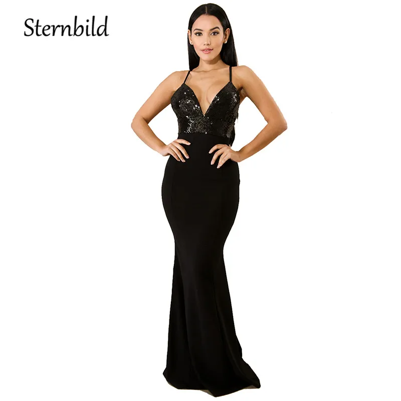 STERNBILD Brand European Sequined Slim Dress Women V neck Sleeveless