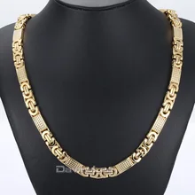 Модный подарок, 8 мм, Мужская цепочка, ожерелье для мальчиков, золотой тон, плоская Византийская цепочка, ожерелье/браслет из нержавеющей стали, 18-36 дюймов, DLKN275