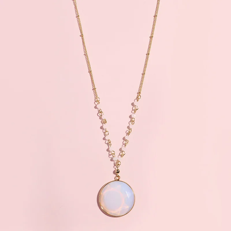 Ожерелье из натуральных круглых камней Opa green lpink Кристальное ожерелье для женщин ювелирные изделия - Окраска металла: opal