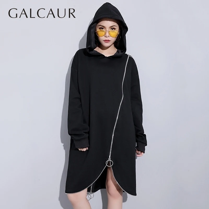 Galcaur осень-зима Костюмы Новый Личность боковые молнии украшения пуловер