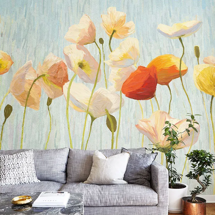 

Bacaz 3D Wall Murals Wallpaper Retro Flower Mural Art Living Room Bedroom Wallpaper Hand-painted sticker mural Oil Painting