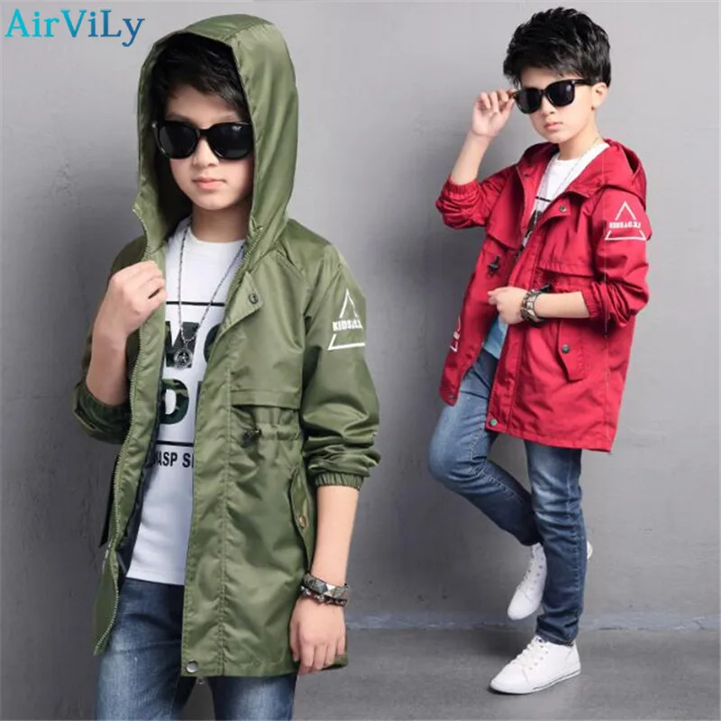 

2018 New Spring Boys Windbreaker Coat School Kids Outwear Children Jacket Boys Trench Coats Teenager's Casual Solid Outwear