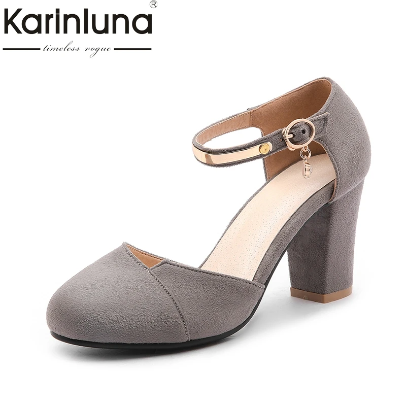 

Karinluna 2018 Round Toe Ankle Strap Large Size 34-43 Spring Summer Shoes Woman Sandal Fashion High Heels Date Sandals Women