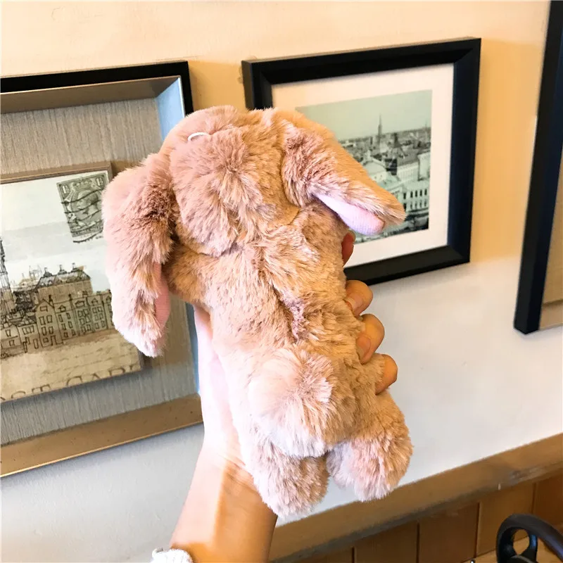 

Case For iPhone 11 Pro Max X XR XS Max 6 6s 7 8 Plus 360 Rotation Rabbit Hair Fur 3D Furry Capa for iPhone 4S 5 5S SE Hard Case