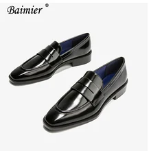Baimier/весенние черные женские туфли-оксфорды из натуральной кожи; мягкие плоские женские туфли без каблуков; Лоферы без шнуровки; женская обувь на плоской подошве