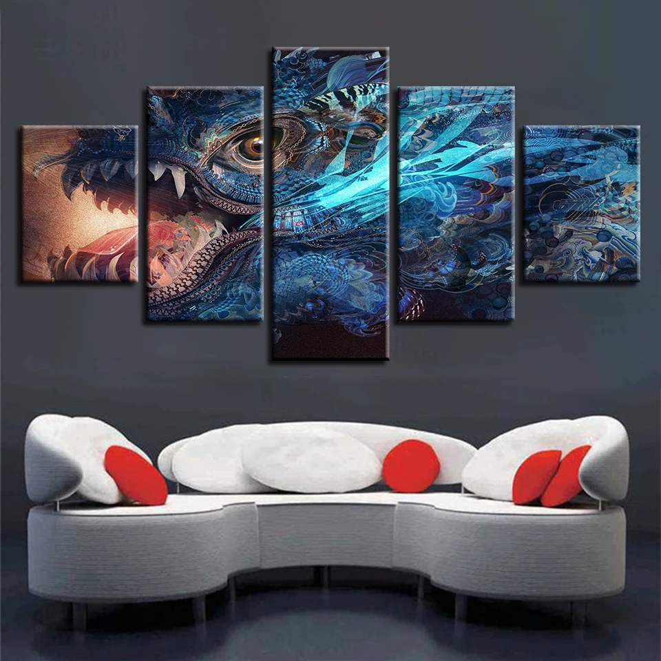 

Living Room Decoration Modern 5 Pieces HD Printing Animal Dragon Painting Artwork Poster Modular Pictures Canvas Frames Wall Art