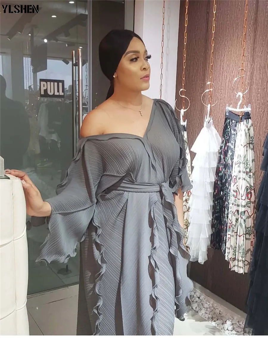 New African Dresses for Women Dashiki Falbala African Dress Clothes Bazin Riche Sexy Pleat V-neck Long Africa Maxi Dress Woman 03