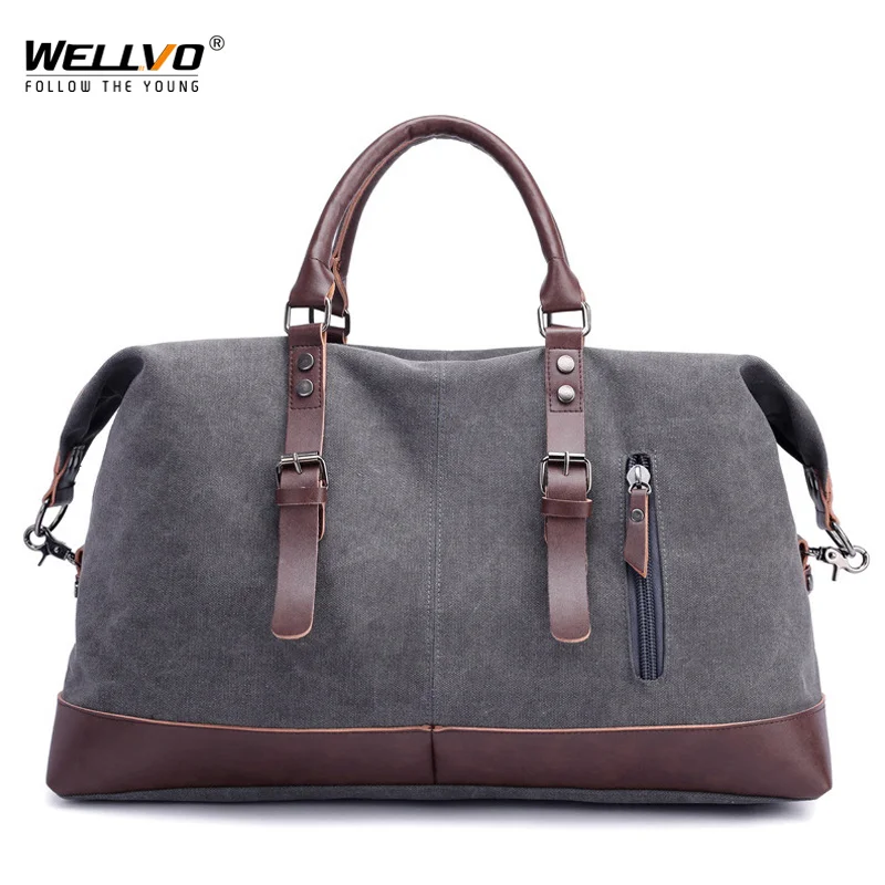 

Canvas Leather Men Travel Bags Carry On Luggage Bag Patchwork Handbag Duffel Bags Male Tote Large Weekend Bag Overnight XA2C