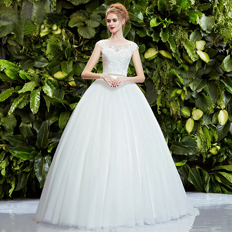 

robe de mariee 2016 New Arrival Bateau Appliques Wedding Gowns Cheap Cap Sleeve Ball Gown Wedding Dresses vestido de casamento