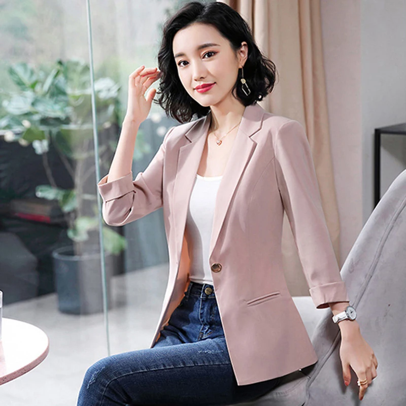 women blazer Polyester blazer mujer 2019 Solid color turn down collar slim Seven-quarter sleeve vogue blazer New arrive fashion