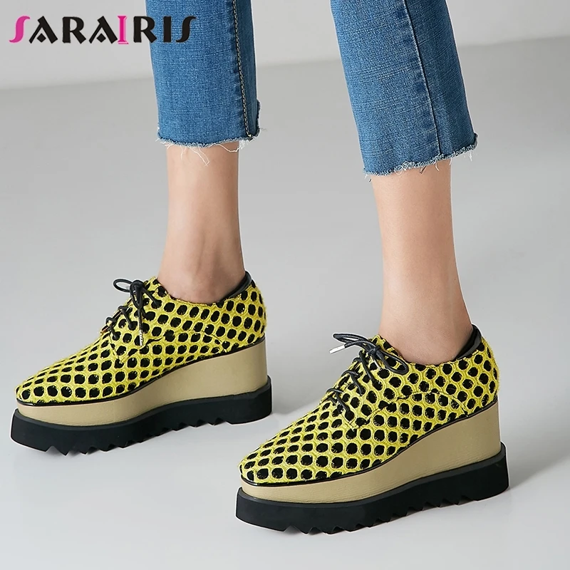 

SARAIRIS New Arrival Polka Dot Sneakers Women 2019 Spring Genuine Leather Suede Girl High Platform Shoes Woman Large Size 33-40