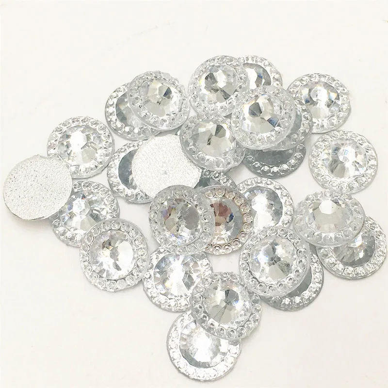 200PCS 14mm Clear Round Acrylic Rhinestones Crystal Flat Back Beads