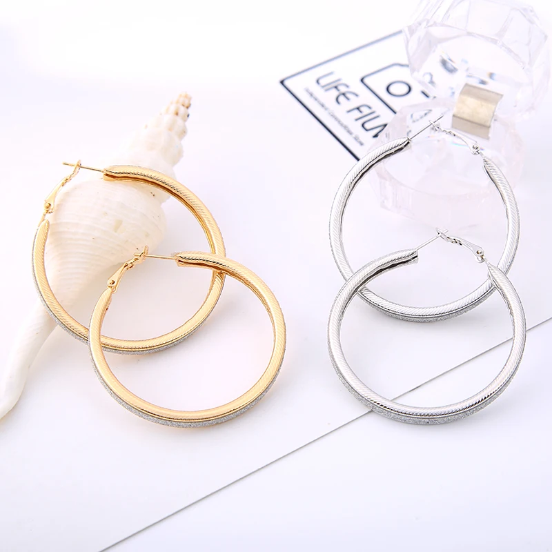 

KARASU Gold-color Silver-color Sleeper Earrings Big Smooth Circle Hoop Earrings for Women Girls Fashion Jewelry