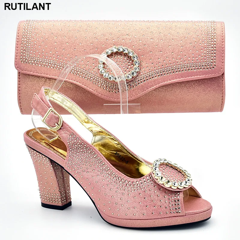 New Italian Shoes with Matching Bags Set Decorated Rhinestone African and Bag for Party Women Summer 2019 | Обувь