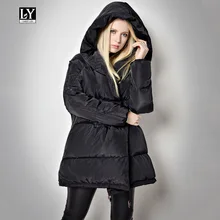 Ly Varey Lin, зимняя женская куртка, пальто с капюшоном, средней длины, свободные, теплые, 90%, белый утиный пух, парки, черный, розовый, повседневная, зимняя верхняя одежда