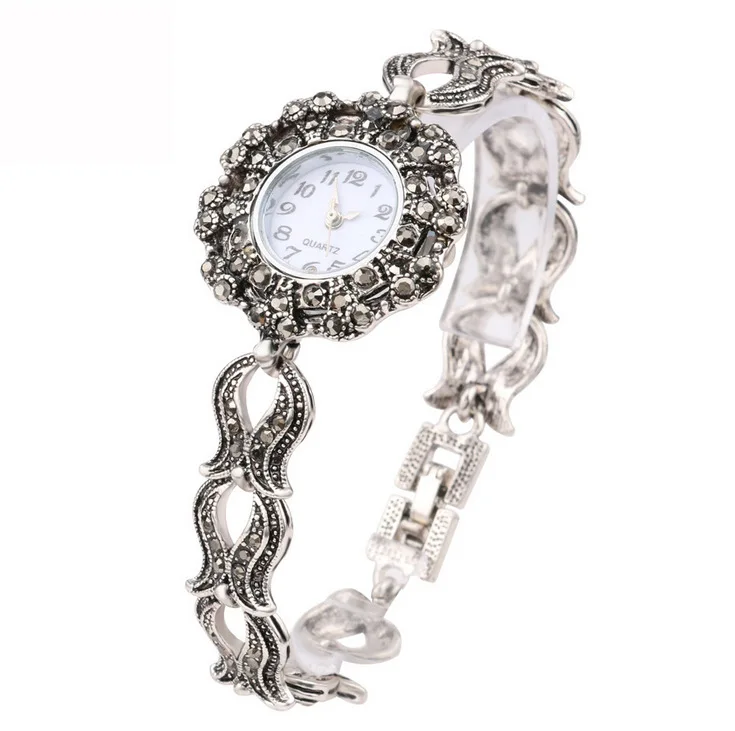 

Antique Silver Quartz Wristwatch Women's Bracelet Watches Top Brand Luxury Lady Dress Watches Crystal Jewelry Gifts Reloj Mujer