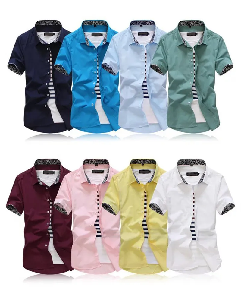 Short Sleeve Shirt Men's Summer Casual Solid Color Short Sleeve Shirt Men's Fashion Young Student Short Sleeve Shirt Asian Size