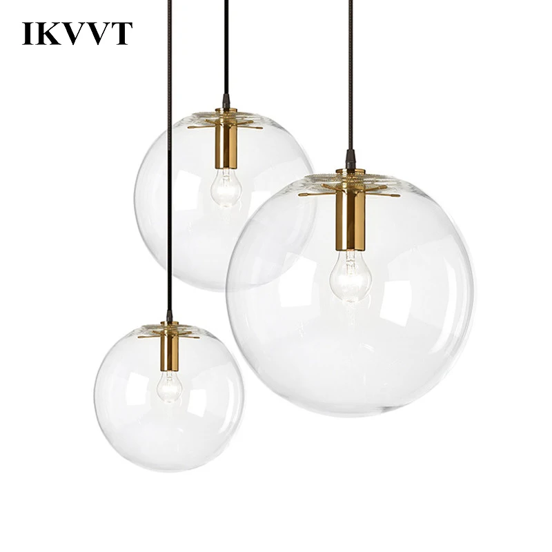 

IKVVT Modern Simple Glass Pendant Lamp Golden Moon Ball Hanging Light Suspension Restaurant Light Fixture with E27 Energy Saving
