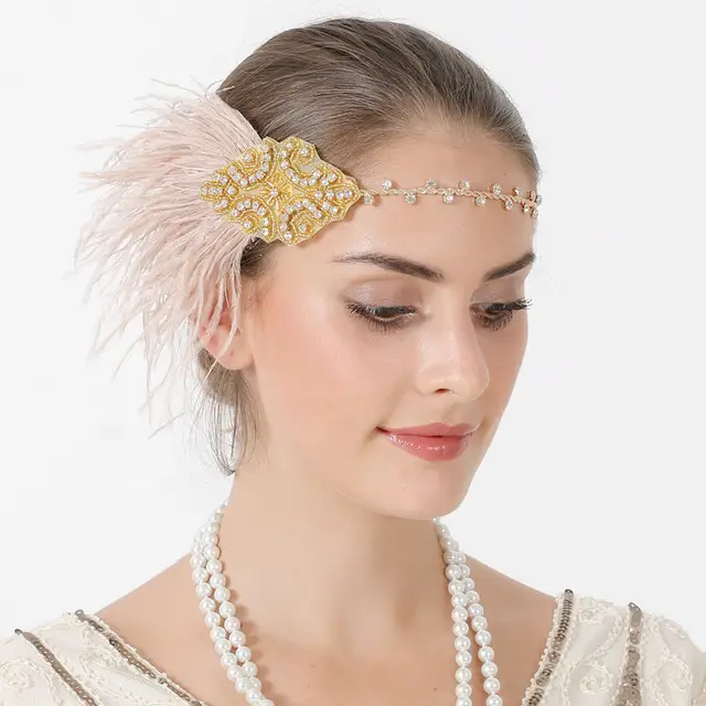 Us 6 99 Elegant 20s Great Gatsby Hair Headpiece Handmade Feather Headpiece 1920s Flapper Hair Accessory For Cocktail Prom In Women S Hair
