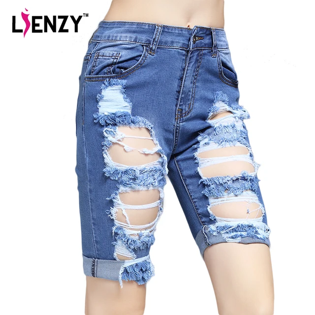 2016 Europe Style Half Ripped Jeans New High Waist Personality Fashion