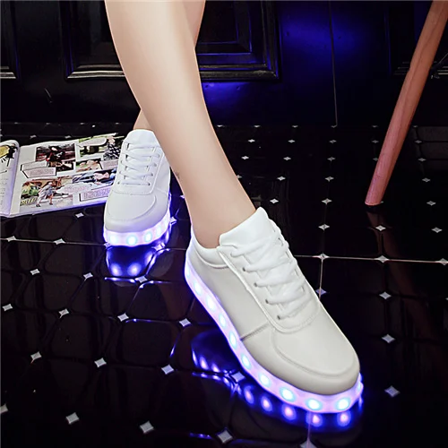 7ipupas Colorful Luminous sneakers Unisex led shoe boy with lighted sole for kids light up shoe girl Glowing Usb charge sneakers - Цвет: Fdh02k White