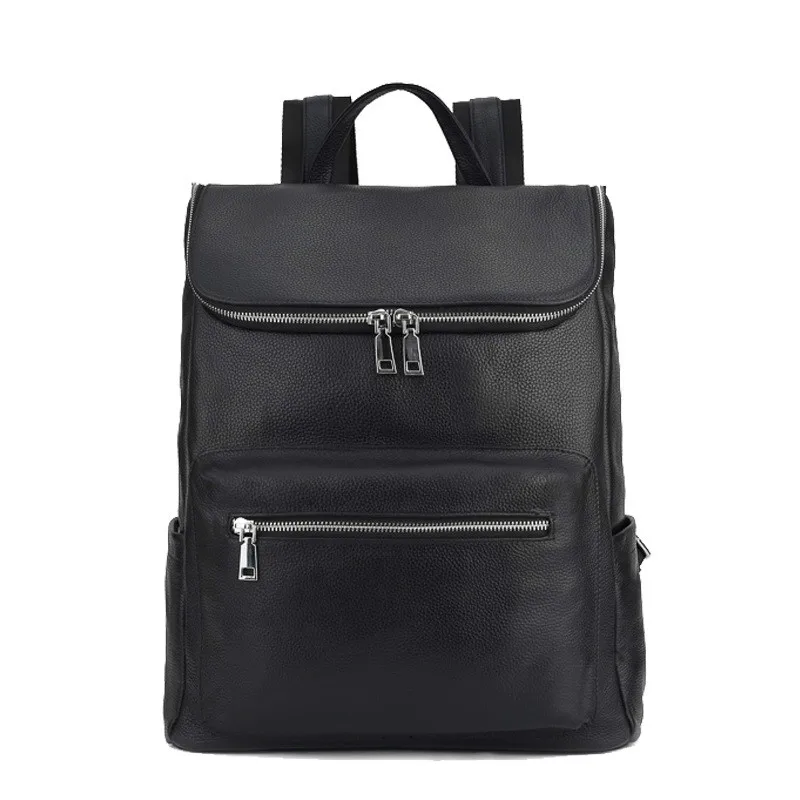 Мужской рюкзак из натуральной кожи в стиле ретро из натуральной коровьей кожи с большим карманом, открытый мужской рюкзак для ноутбука, рюкзак для бизнеса, черные сумки - Цвет: Черный