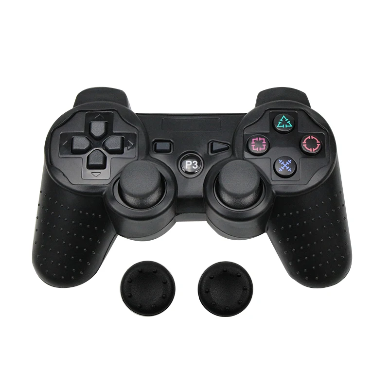 Силиконовый чехол для PS3 контроллер, кожаный чехол для Playstation 3 геймпад, аксессуары для игр с 2 силиконовыми колпачками - Цвет: Black